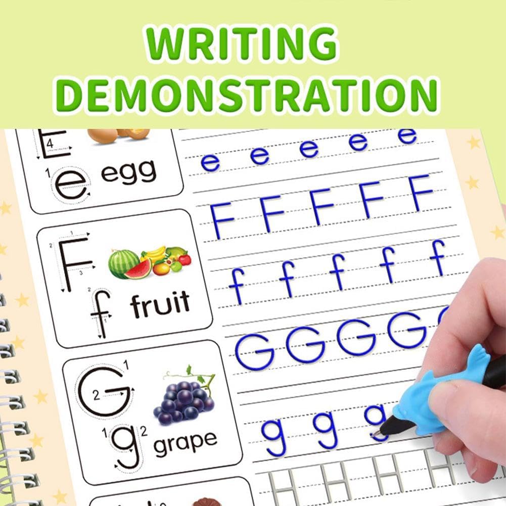 Magic Grooved Writing Practice Books - Full Set 4 Book with 10 Replacement Refills+1 Pen+1 Pencil Grip