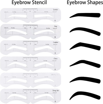 6 Styles, Soft, Reusable Eyebrow Template Kit with Strap