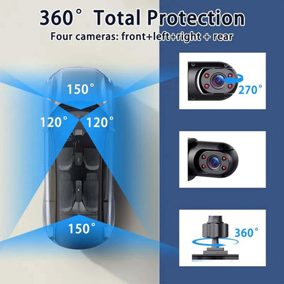Full View Car Dashcam System,360° 4 Channel Dash,1080P Full HD Recording, Infrared Night Vision