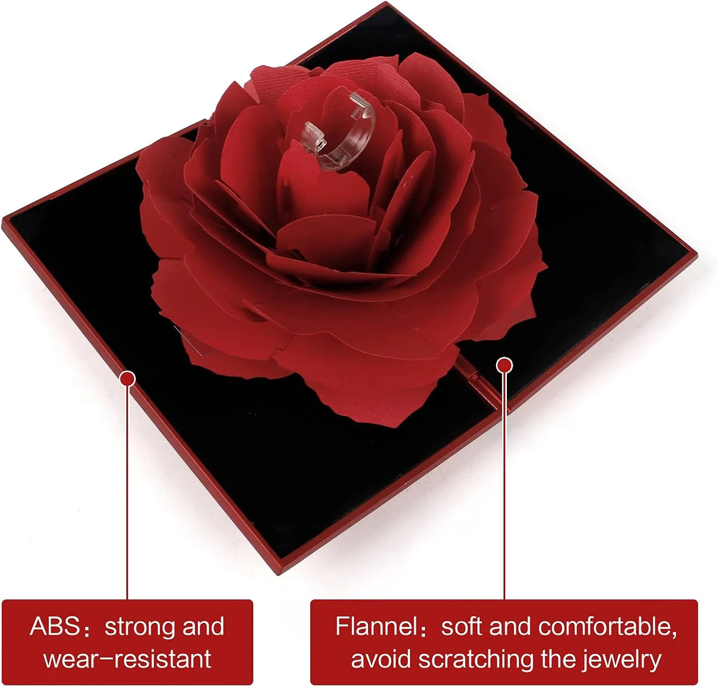3D Pop Up Rose Ring Box - Engagement Gift Jewelry Box with Realistic Blooming Rose