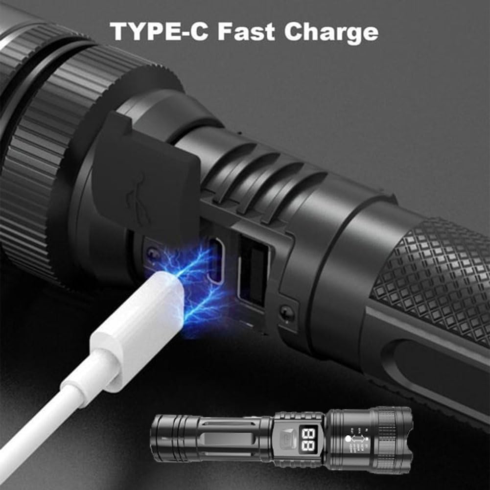 Super Strong Light Zoomable Flashlight, Rechargeable LED Flashlight