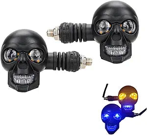 2PCS Blue Yellow Skull Head Motorcycles LED Turn Signals