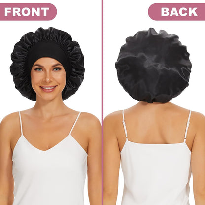 4Pcs Satin Bonnet Silk Bonnet, Hair Bonnet for Sleeping, Elastic Wide Band Silk Sleep Cap, Soft and Breathable