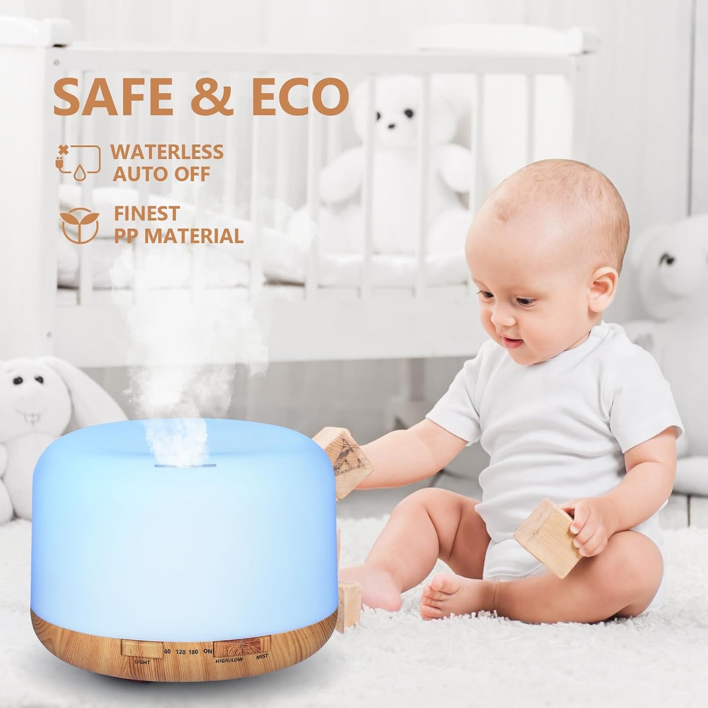 Essential Oil Diffusers with 2 Mist Mode 4 Timers＆7 Ambient Light