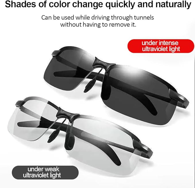 Photochromic Polarized Driving Sunglasses for Men - Day to Night Transition Safety Glasses