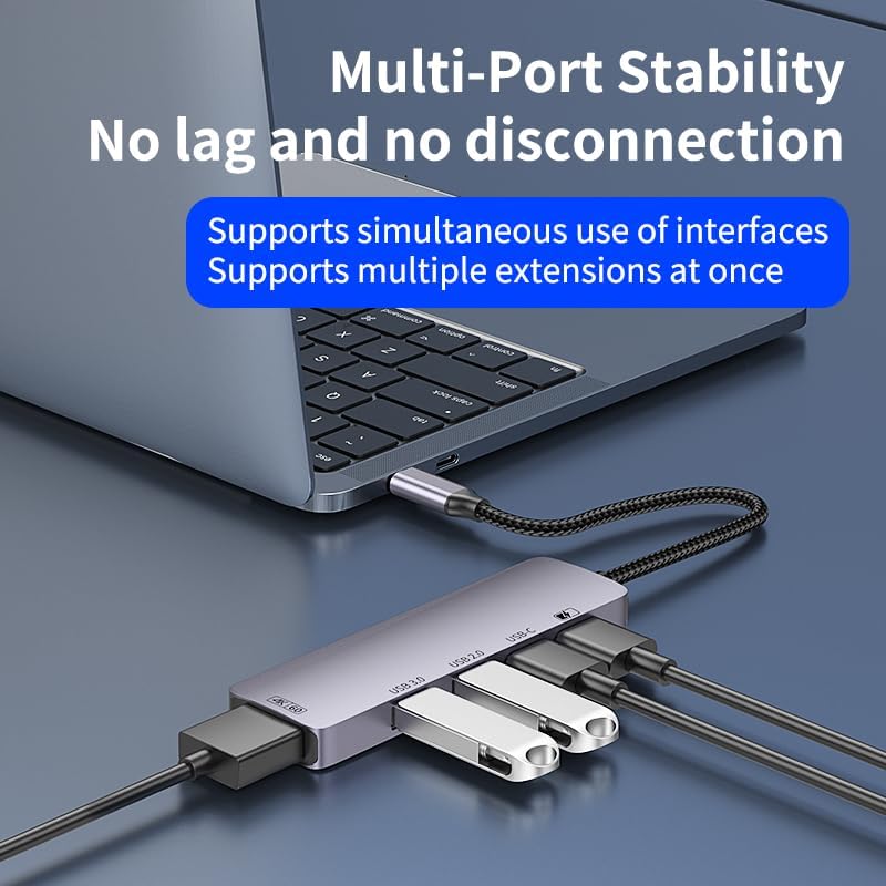 5 in 1 USB C HUB,USB C to 4K60hz HD Multi-Port Adapter