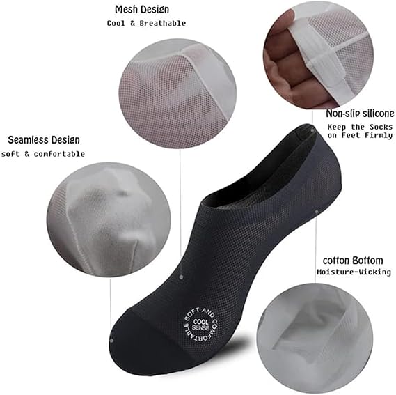 6-Pack Breathable No Show Socks – Lightweight Ice Silk Liner Socks