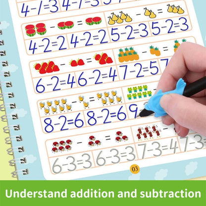 Magic Grooved Writing Practice Books - Full Set 4 Book with 10 Replacement Refills+1 Pen+1 Pencil Grip