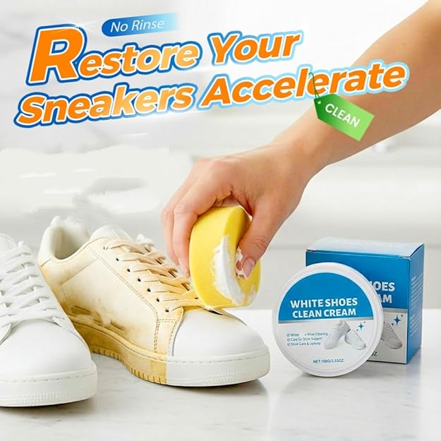Shoe Cleaning Cream - 100g White Anti Yellow Paste with Sponge