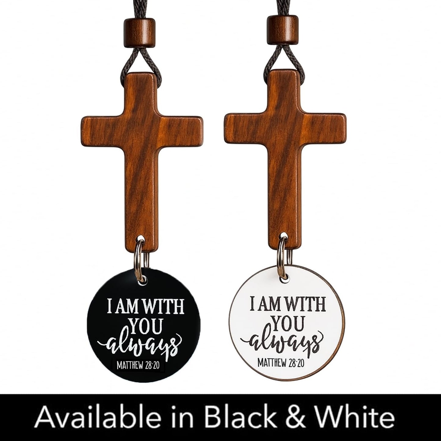 Daily Scripture Car Charm Hanging Cross for Car with “I Am with You Always” Medallion