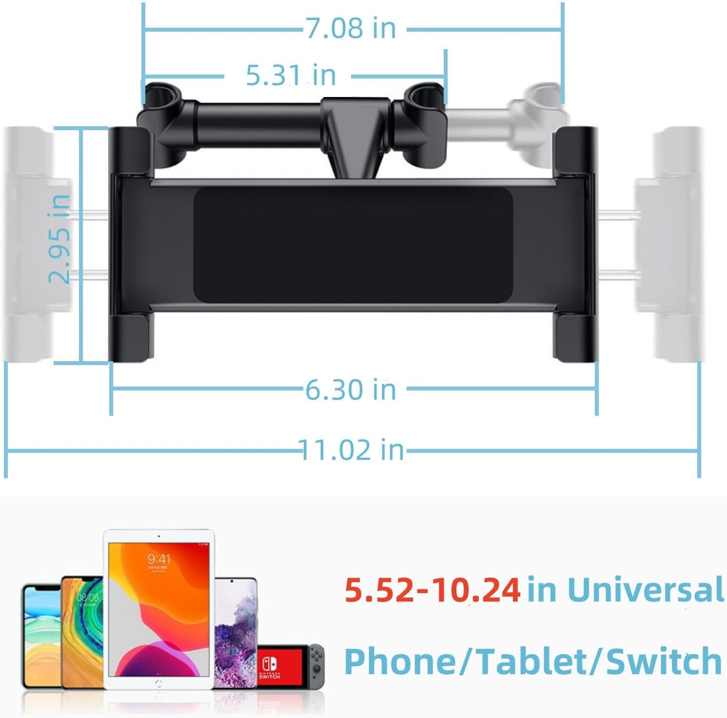 360° Adjustable iPad Car Tablet Holder - Back Seat for Kids & Adults, Compatible with 4.7-12.9in Devices