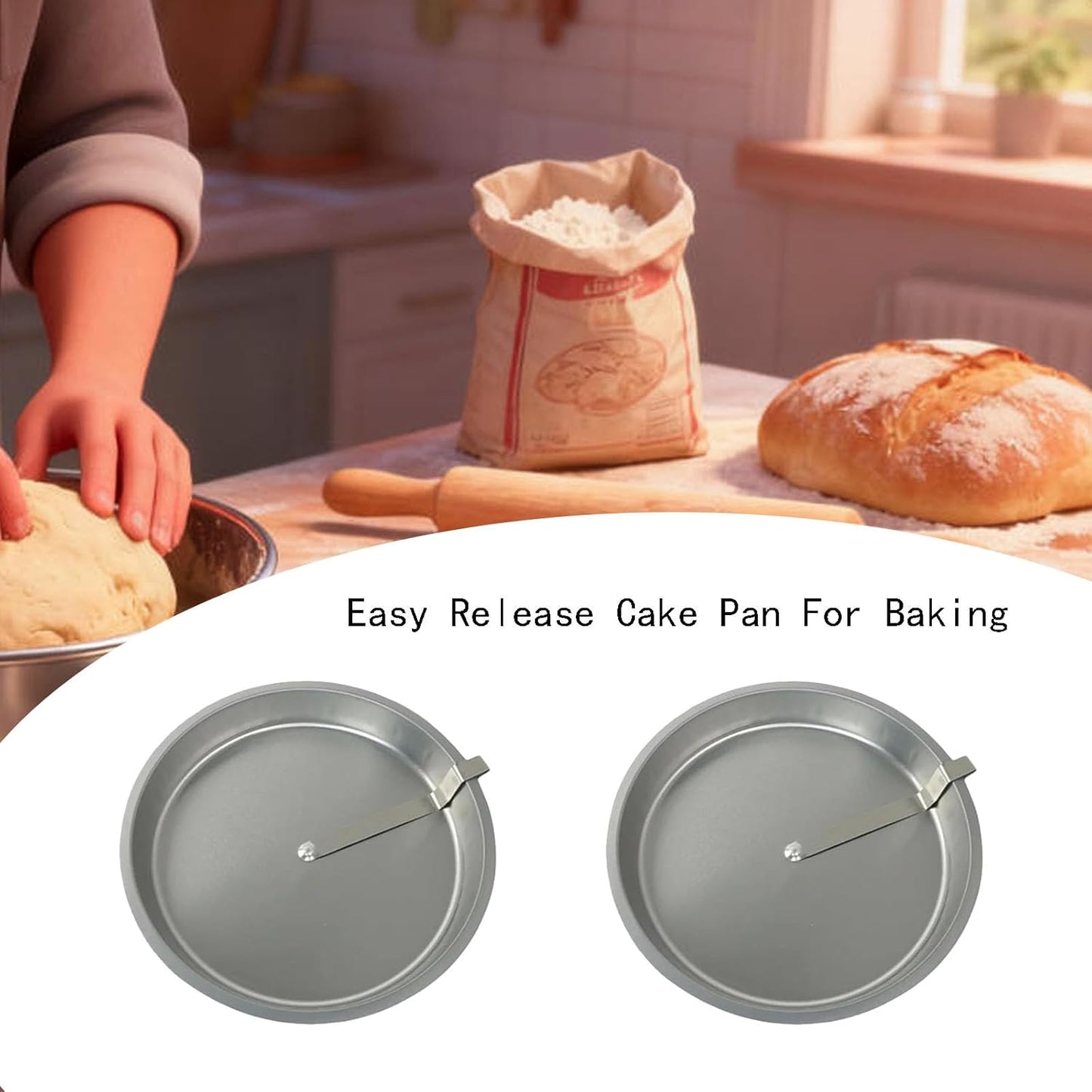 Easy Release Pans Round with Lever, 9.7" Quick Release Easy-Out Cake Pan Set