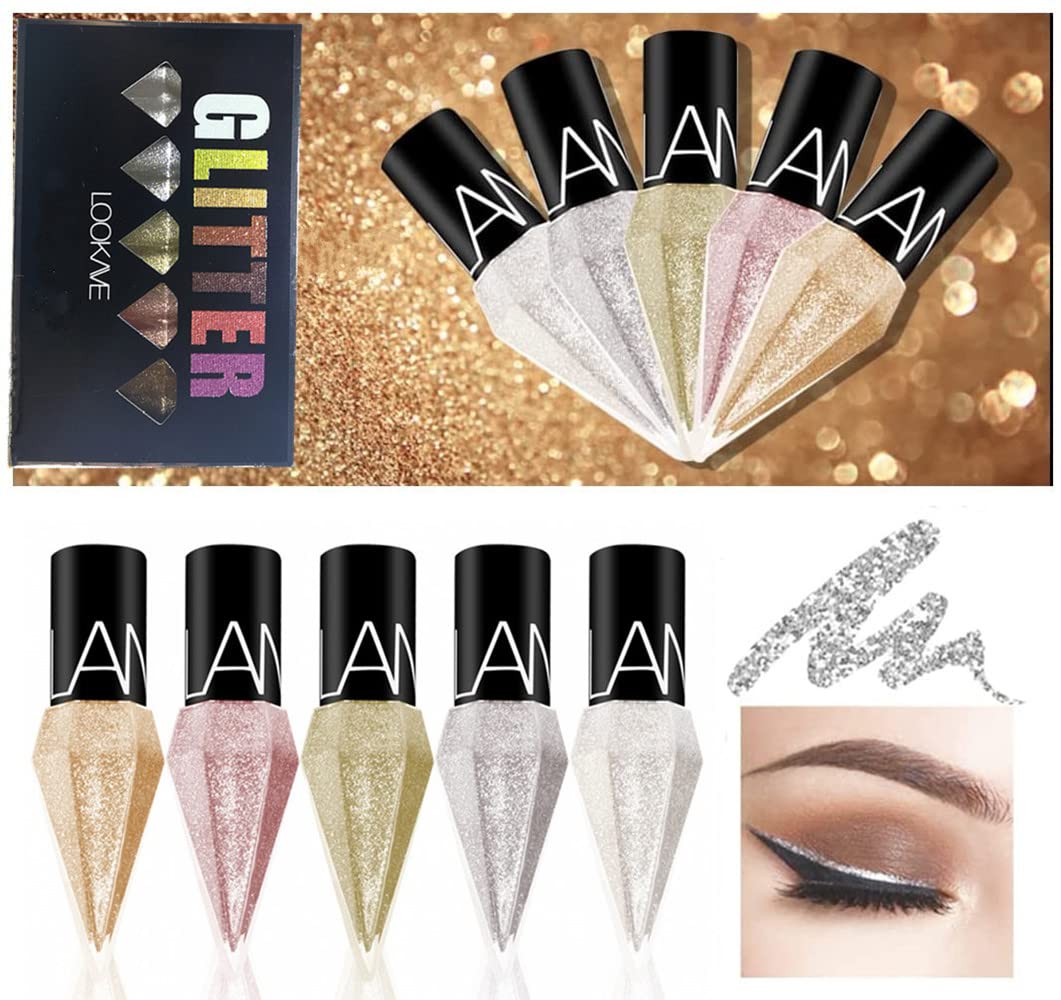 5pcs Diamond Glitter Eyeliner Set - Waterproof, Long-Lasting Sparkle for Eyes