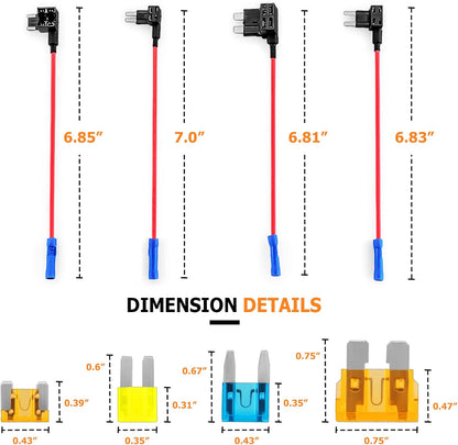 4 Types 12V Cars Add-a-Circuit and Fuse Kit - Dual-Slot Blade Fuse Holders（12Pack）