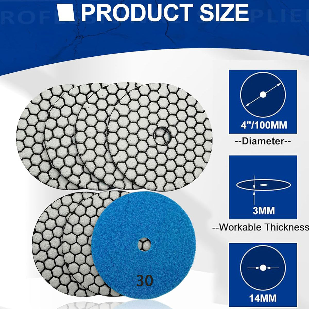 4 Inch Grit 30 Dry Diamond Polishing Pads for Granite Marble Stone 3Pcs