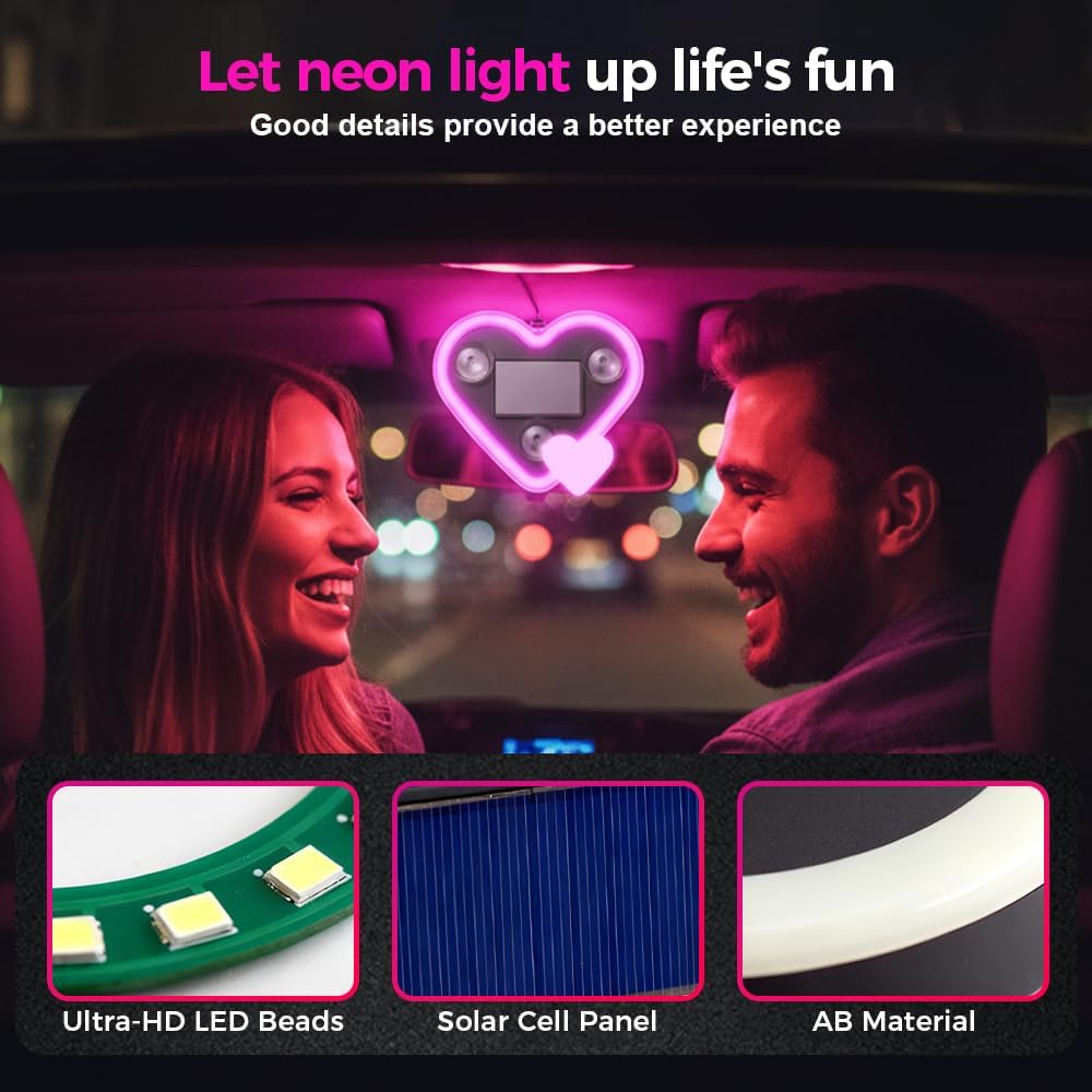 Solar Heart LED Atmosphere Light,Vibration Sensing LED Neon Ambient Lighting Waterproof Romantic Mood Love Illumination