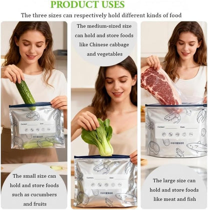 10Pcs Reusable Aluminum Foil Sealable Storage Bags,Seafood Meat Self-sealing Freezer Bags,bags with labels and zippersmade