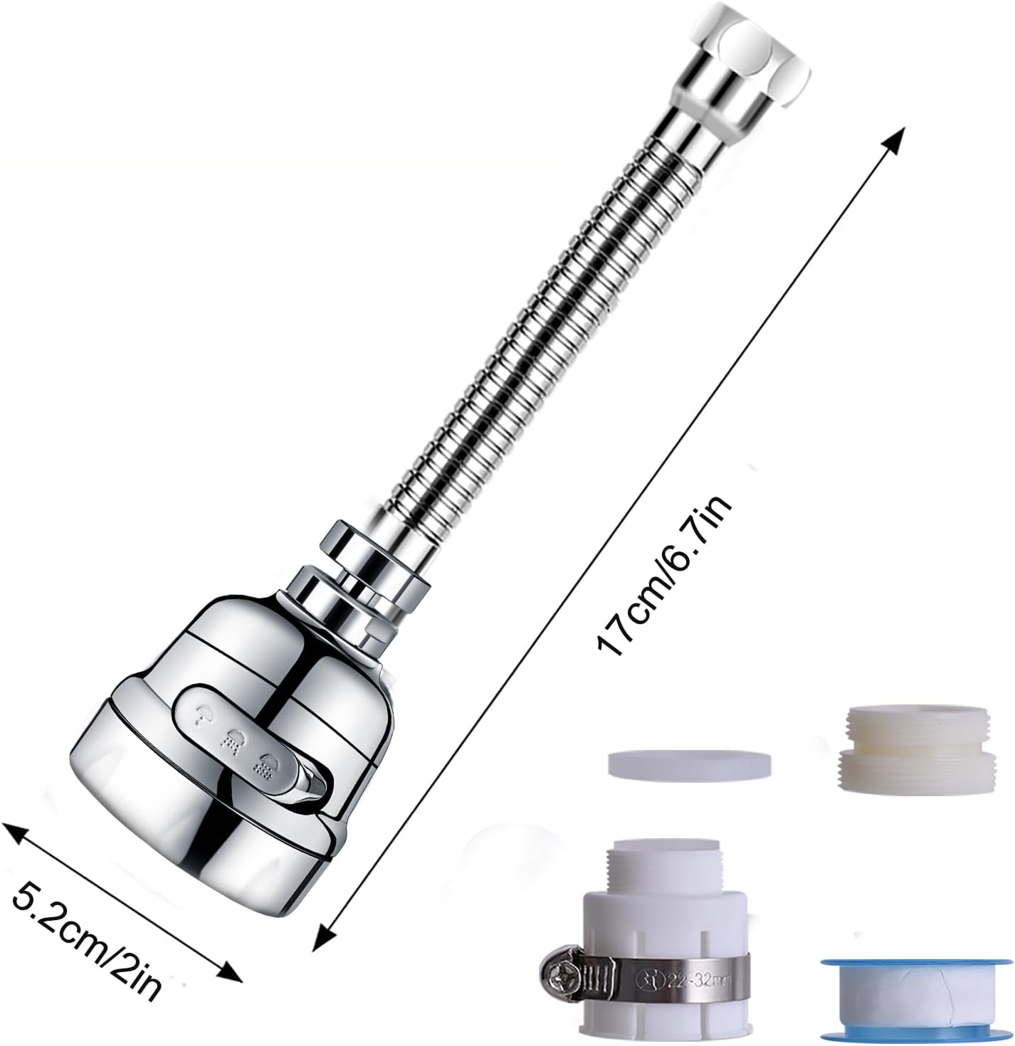 Kitchen Faucet Aerator Sink Tap Sprayer Head, 3 Molds Adjustable Faucet Sprayer, 360° Rotatable Faucet Extension Tubes
