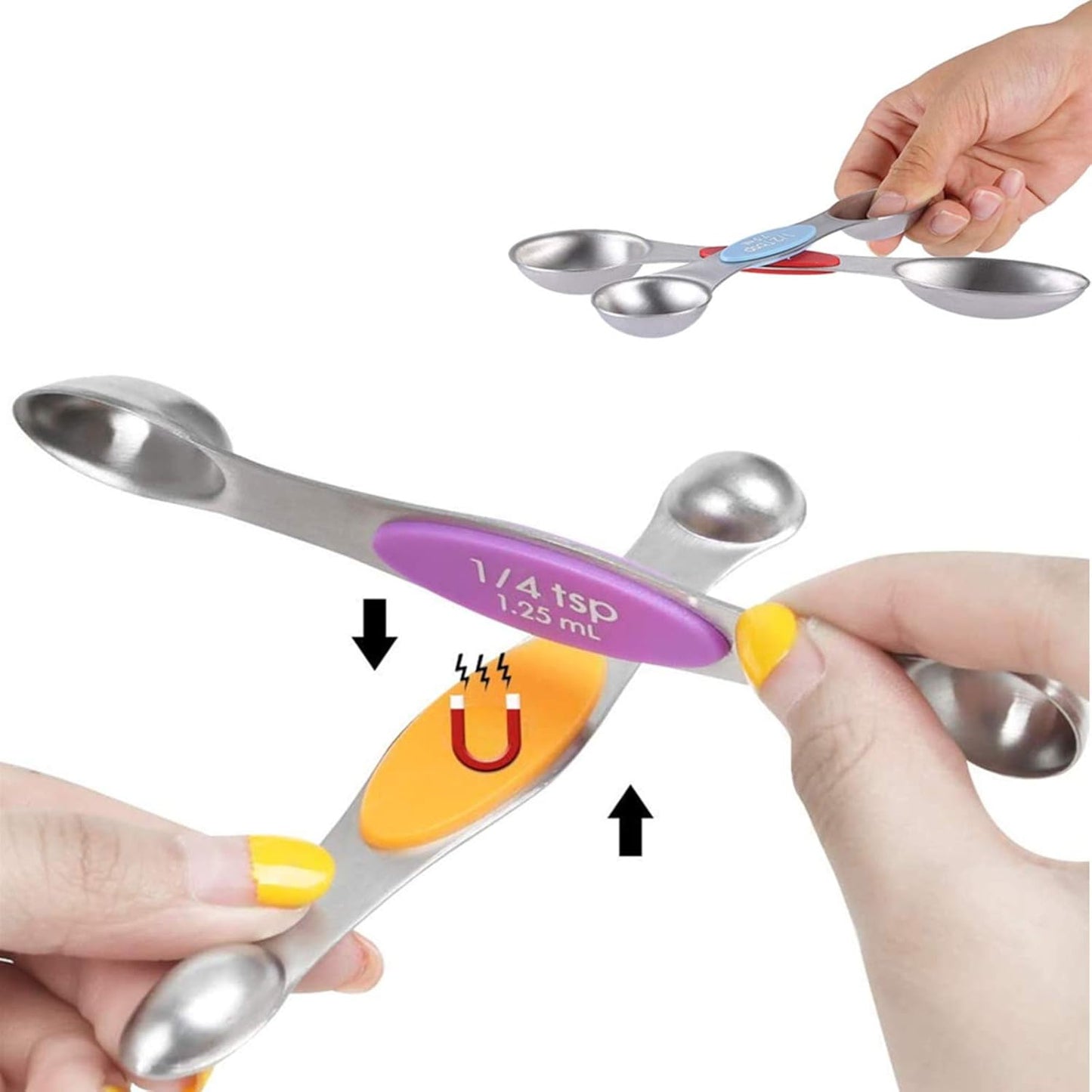 7Pcs Space-Saver Measuring Spoon Set: Magnetic & Stackable with Leveler
