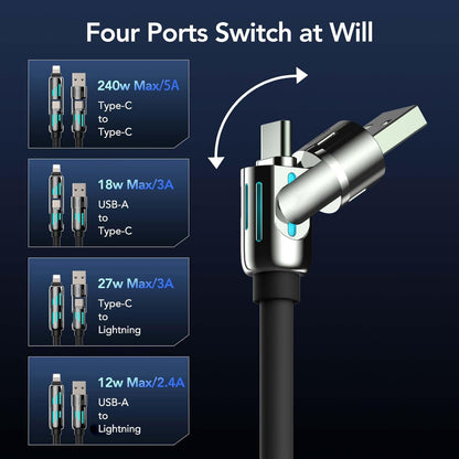 2pcs/set 4-in-1 USB Charging Cable Fast Charging MAX 240W