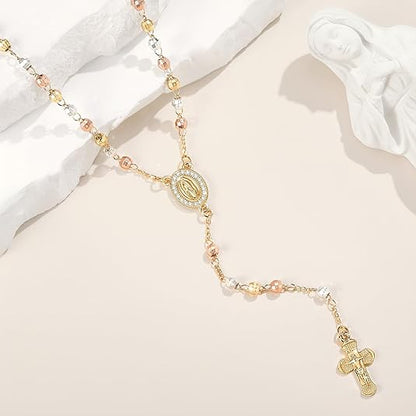 Women's Virgin Mary Necklace - Rosary Bead Cross Y Chain Necklace