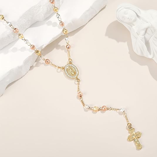 Virgin Mary Rosary Cross Necklace