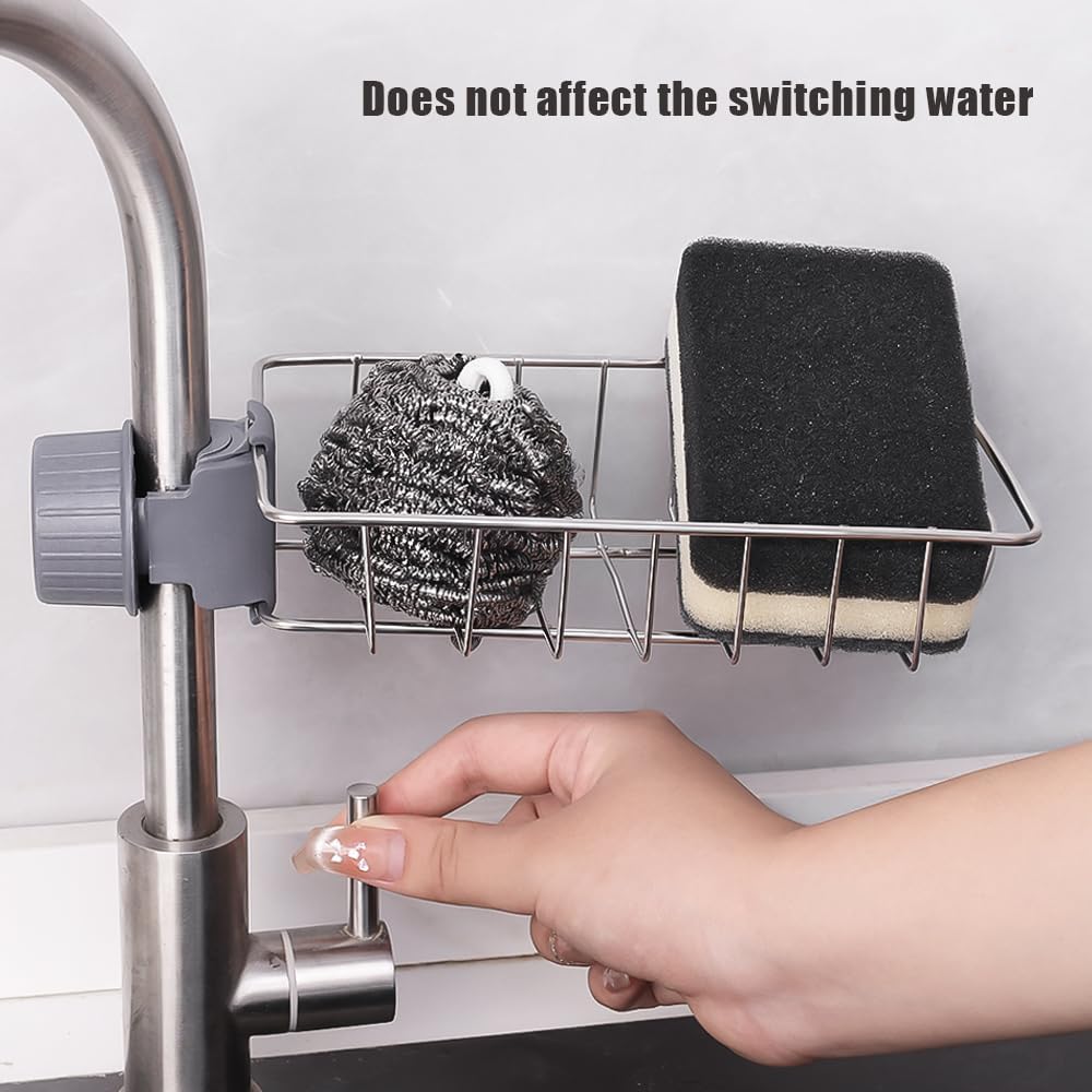 Stainless Steel Faucet Hanging Storage Rack 360° Rotating Adjustable Kitchen Bathroom Sink Drain Racks