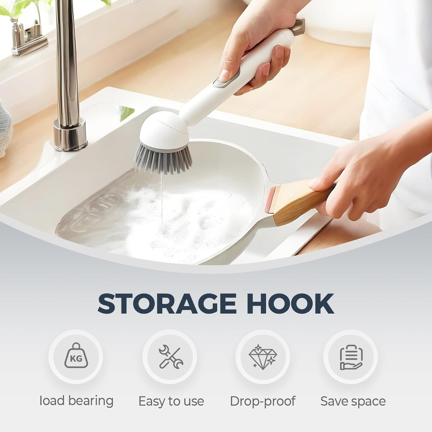 360° Rotatable Dish Brush with Soap Dispenser, Multifunctional Kitchen Cleaning Tool，Kitchen Brush with Holder