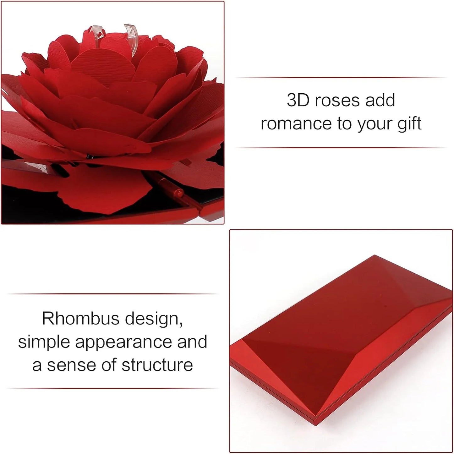 3D Pop Up Rose Ring Box - Engagement Gift Jewelry Box with Realistic Blooming Rose
