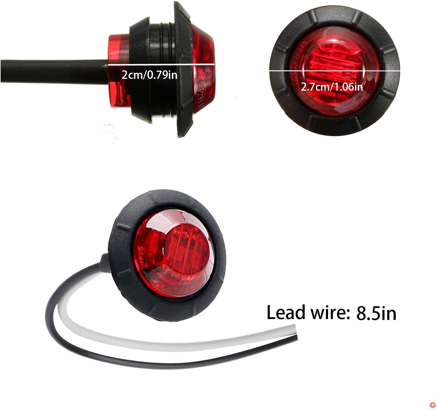 4pcs 3/4" Round LED Trailer Side Marker Clearance Lights