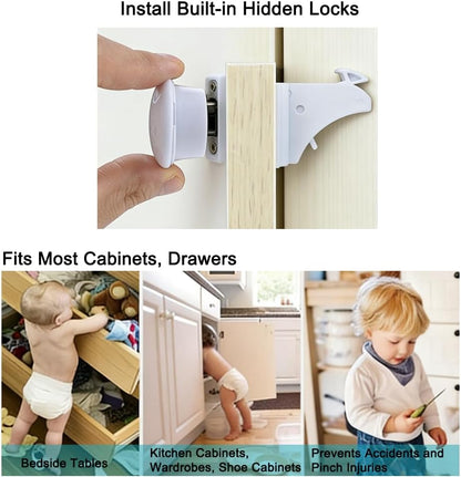 4Pcs Cabinet Locks Kit- 1 Key Included, Adhesive Installation No Drilling