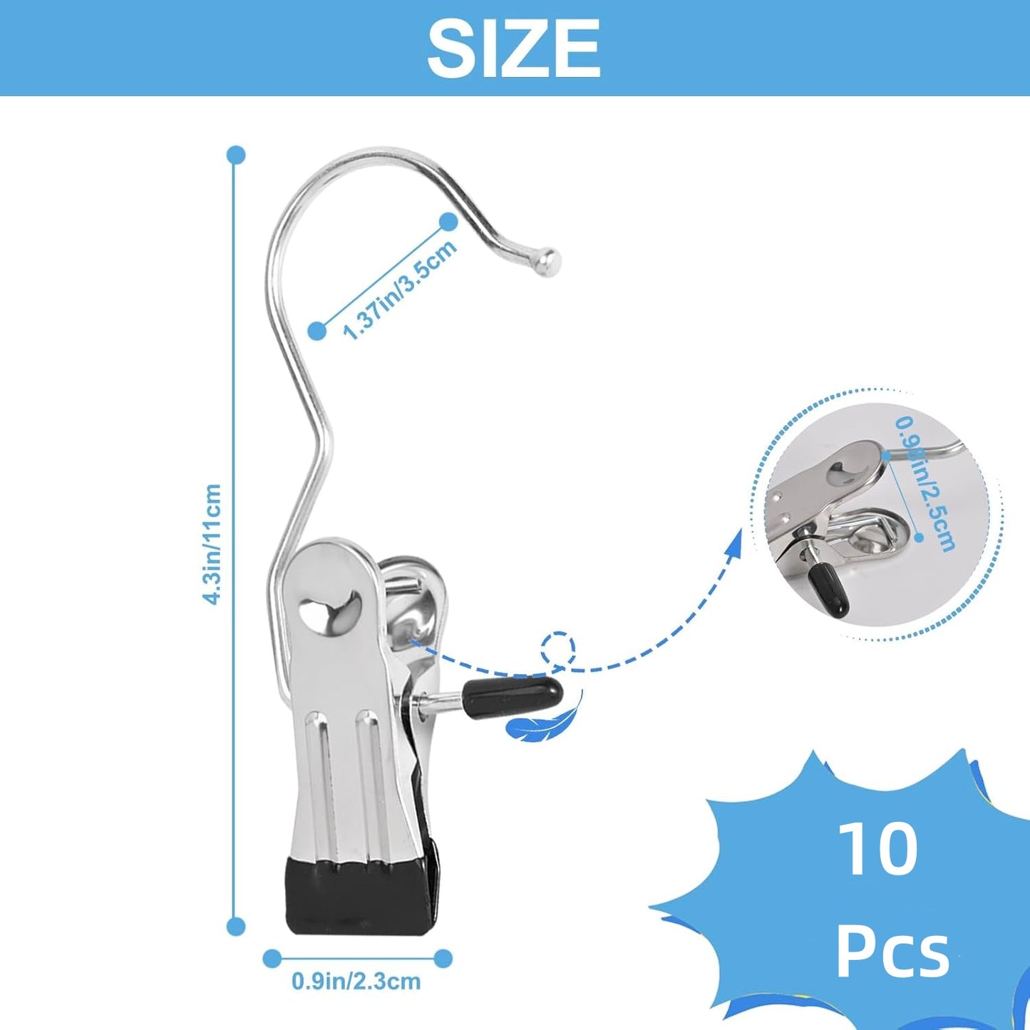 10Pcs Stainless Multi Function Clip Hooks,Laundry Hanging Hooks Clips,Closet Hangers,Boot Clips