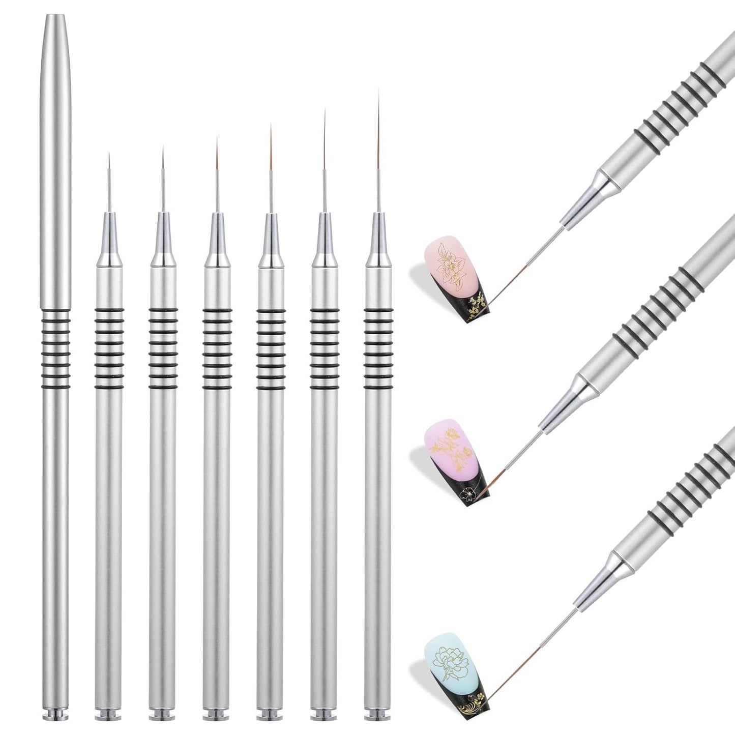 6Pcs Non Slip Liner Brush Set, UV Gel Polish Painting Art Design Pen for Long Lines, Thin Details