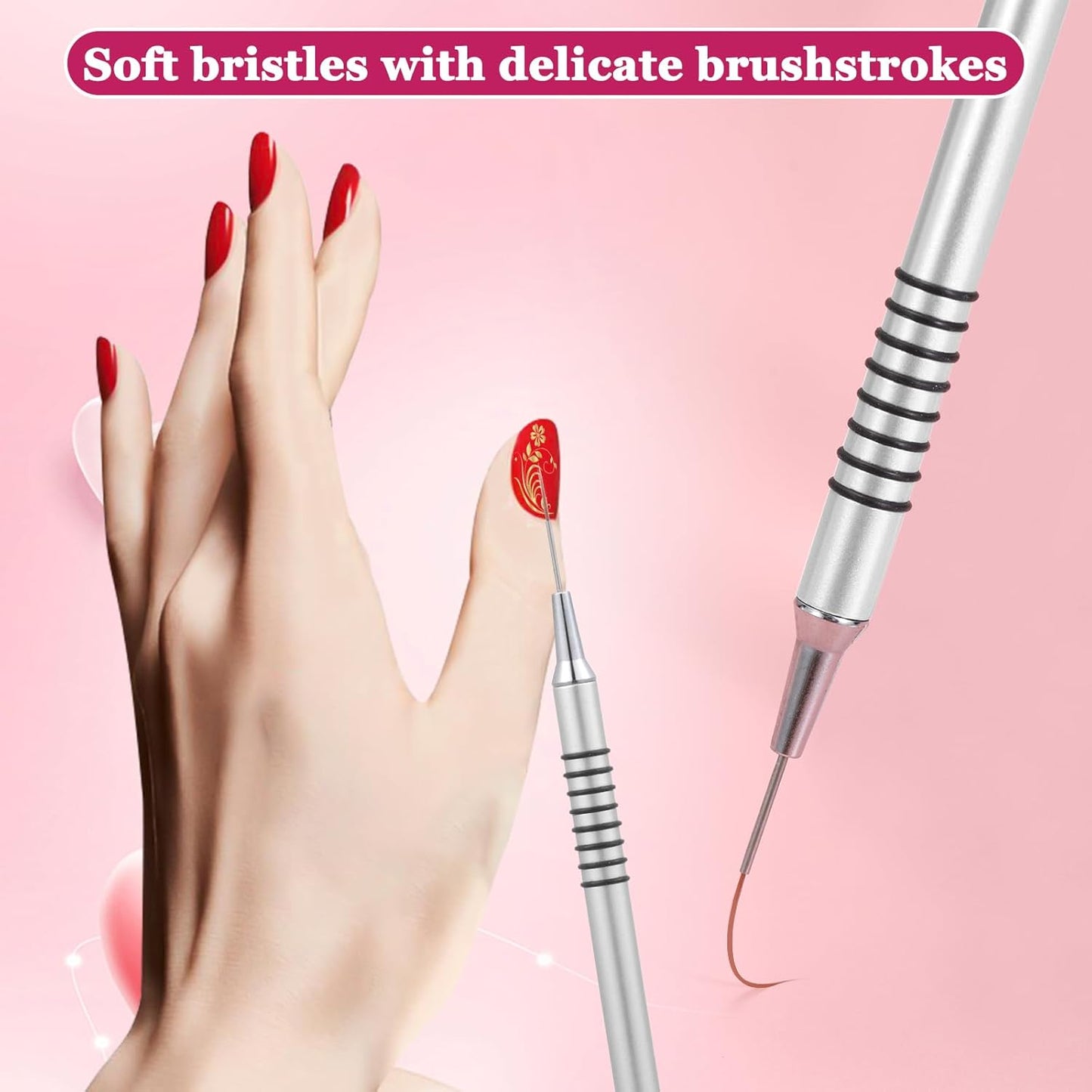 6Pcs Non Slip Liner Brush Set, UV Gel Polish Painting Art Design Pen for Long Lines, Thin Details