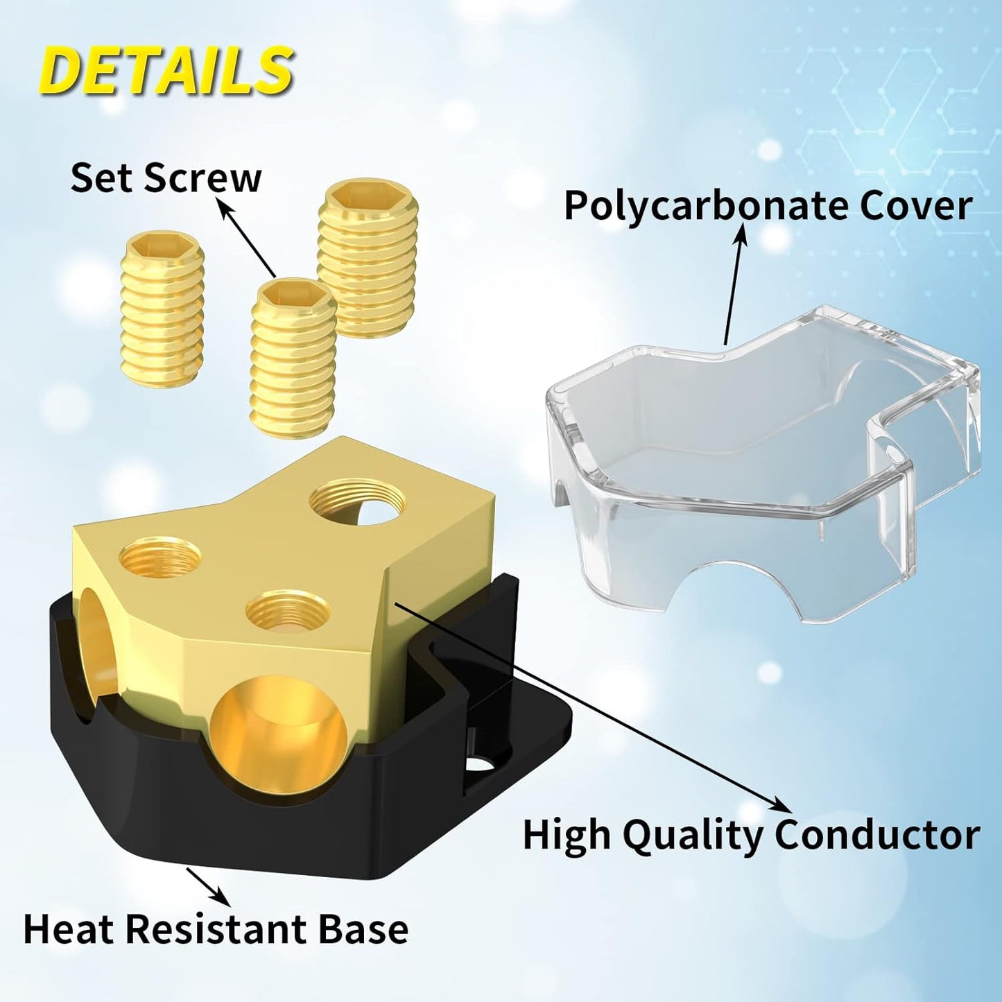 12V Power Distribution Block Car Audio 2 Way Ground Distribution Block 0/2/4 Gauge in 4/8/10 Gauge Out