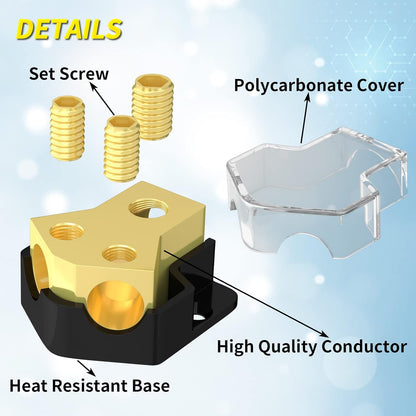 12V Power Distribution Block Car Audio 2 Way Ground Distribution Block 0/2/4 Gauge in 4/8/10 Gauge Out