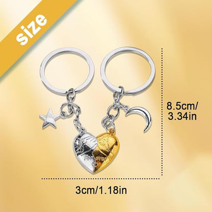 Couple Magnetic Keyring With Moon Star Pendant