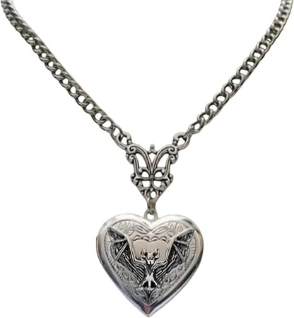 Bat Heart Necklace for Women, Gotic Locket Pendant Jewelry