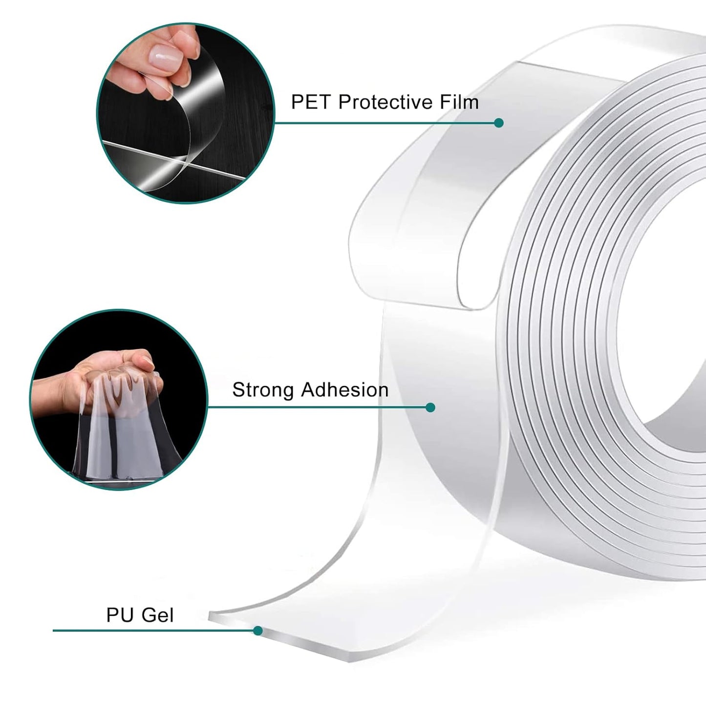 2 Rolls Nano Double Sided Tape, 0.78in x9.84 Feet Removable No Residue, Waterproof Multipurpose Tape