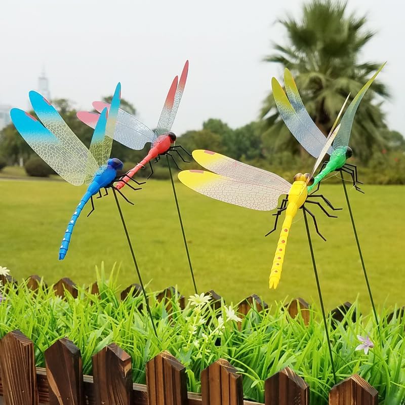 3Pcs/set 3D Dragonfly Garden Stakes Clip Bird and Fly Scare Devices