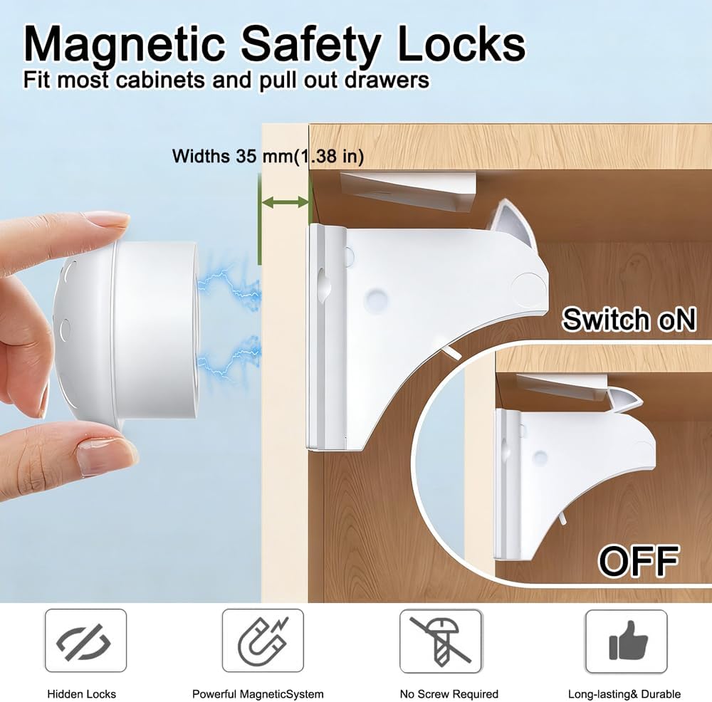 4Pcs Cabinet Locks Kit- 1 Key Included, Adhesive Installation No Drilling