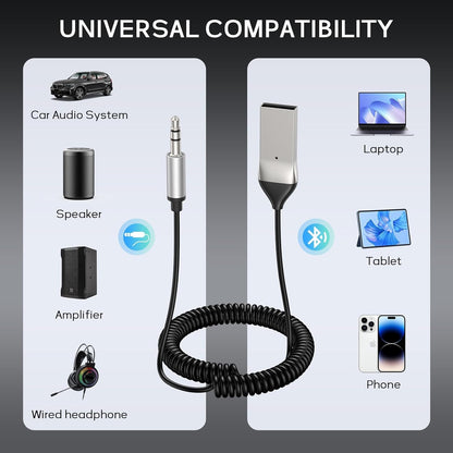 BT850 Aux to Bluetooth 5.3 Adapter for Car, USB 2.0 to 3.5mm Bluetooth Receiver Jack Kit