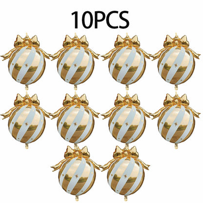 10PCS Christmas Bow Ornament Foil Balloons Set