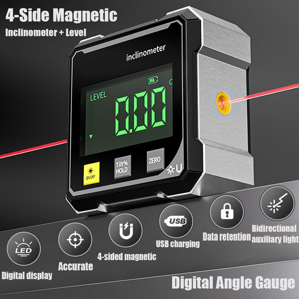 Dual-laser Digital Angle 4×90° High-Precision Level with LED Display, Magnetic Base