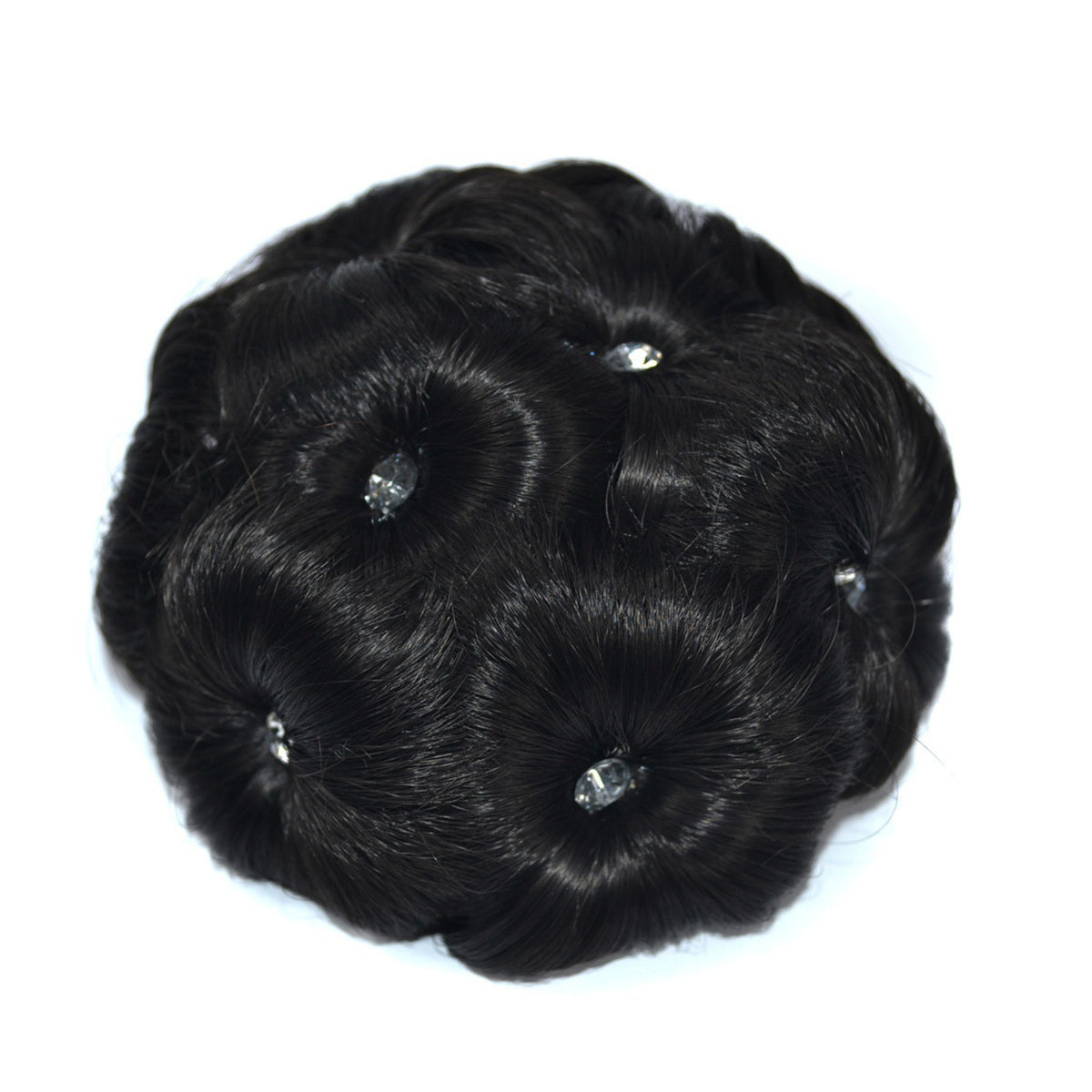 Women's clip-on hair bun with rhinestone-accented synthetic claw clip