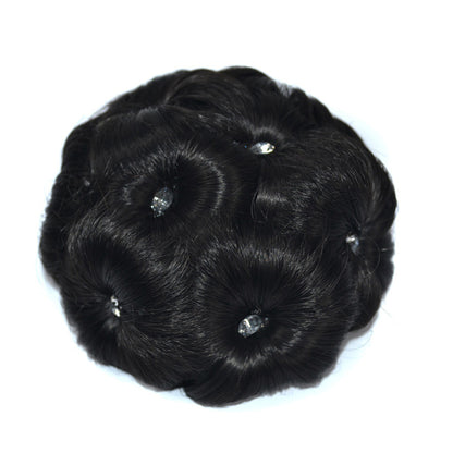 Women's clip-on hair bun with rhinestone-accented synthetic claw clip