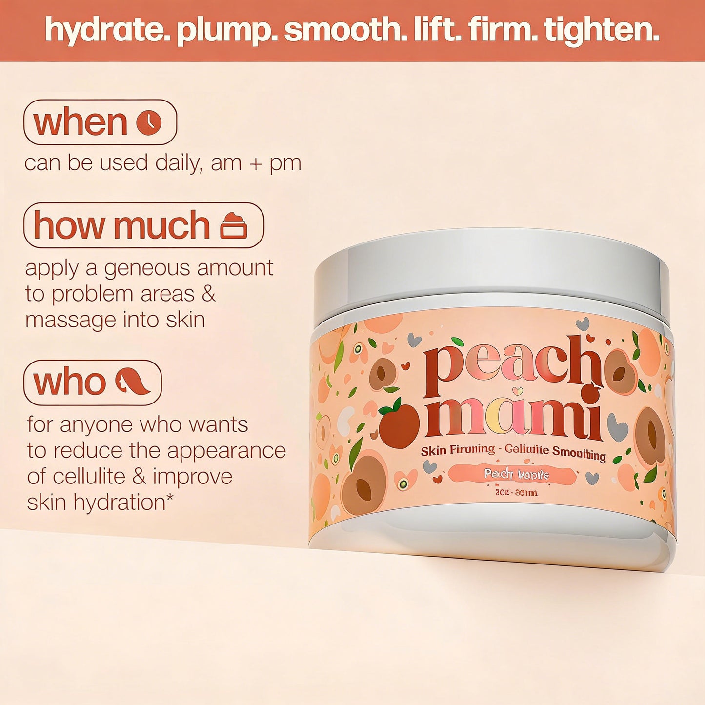 Peach Mami Firming Body Cream - Hydrating Saggy Skin Tightening Cream and Anti Cellulite Lotion