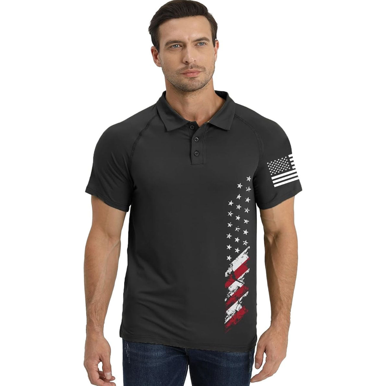 Men's American Flag Print Polo Shirt