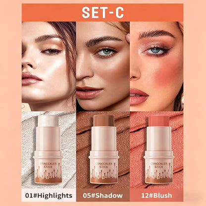 3pcs Long-Lasting Waterproof Contour Stick Set -  Cream Blush & Highlighter Bronzer Pen