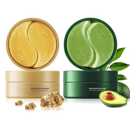 Avocado & Gold Hydrogel Eye Mask Set - Collagen Under Eye Patches to Reduce Puffiness, Dark Circles & Wrinkles